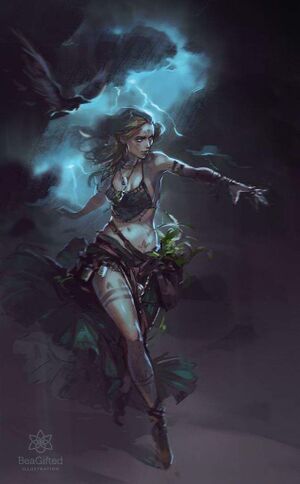 A Dryad controlling an oncoming storm